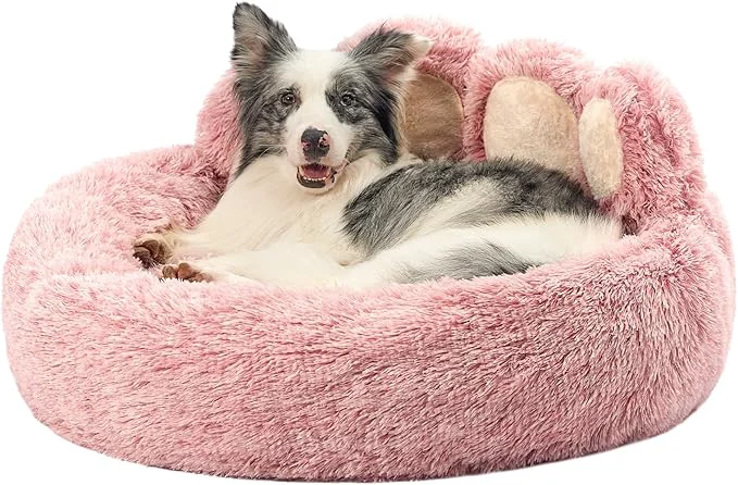 Efficient Jiupety Paw Shape Calming Pet Bed Medium Plush Faux Fur Donut Bed for Dogs Cats Machine Washable Non-Slip Bottom Extra Large Size 32 ×32 ×10 PinkAbout ThisOverview Consistent