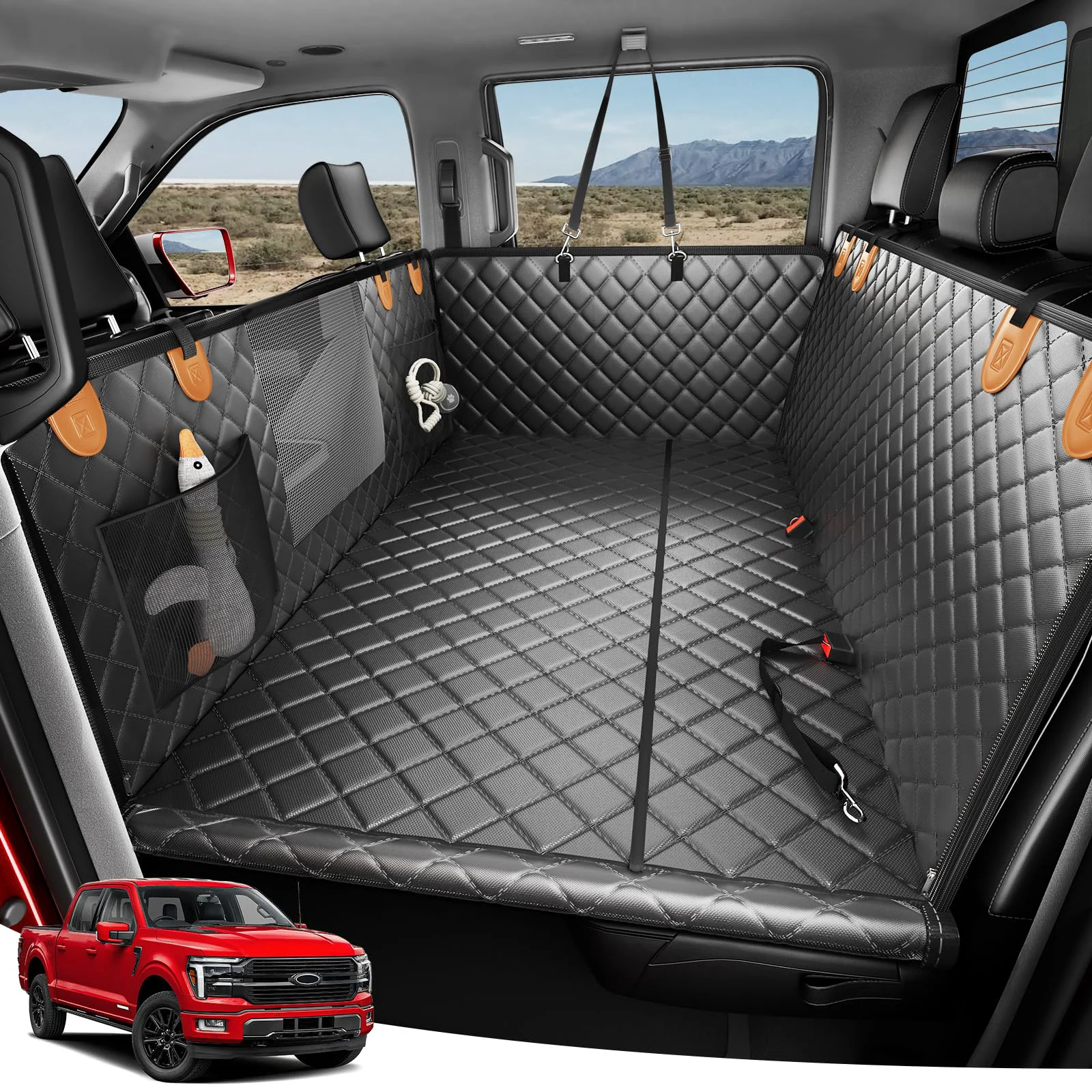 Easy-to-Use Zanch Heavy-Duty Dog Truck Seat Cover XL – Waterproof Hard-Base 450 lb 4-in-1 Protector for Full-Size Trucks SU Luxury