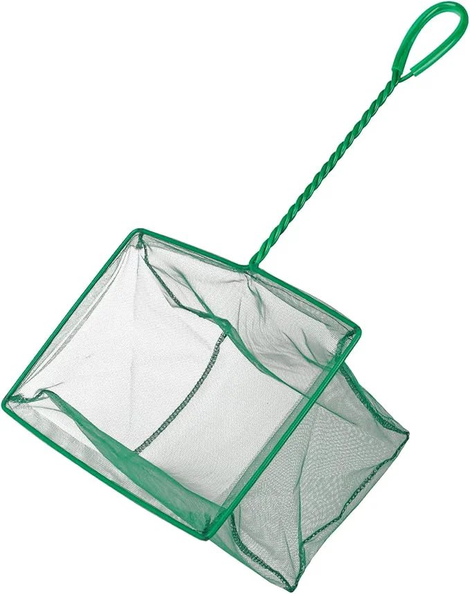 Elite Pawfly Aquarium Fish Net with Braided Metal Handle Square Net with Soft Fine Enhanced