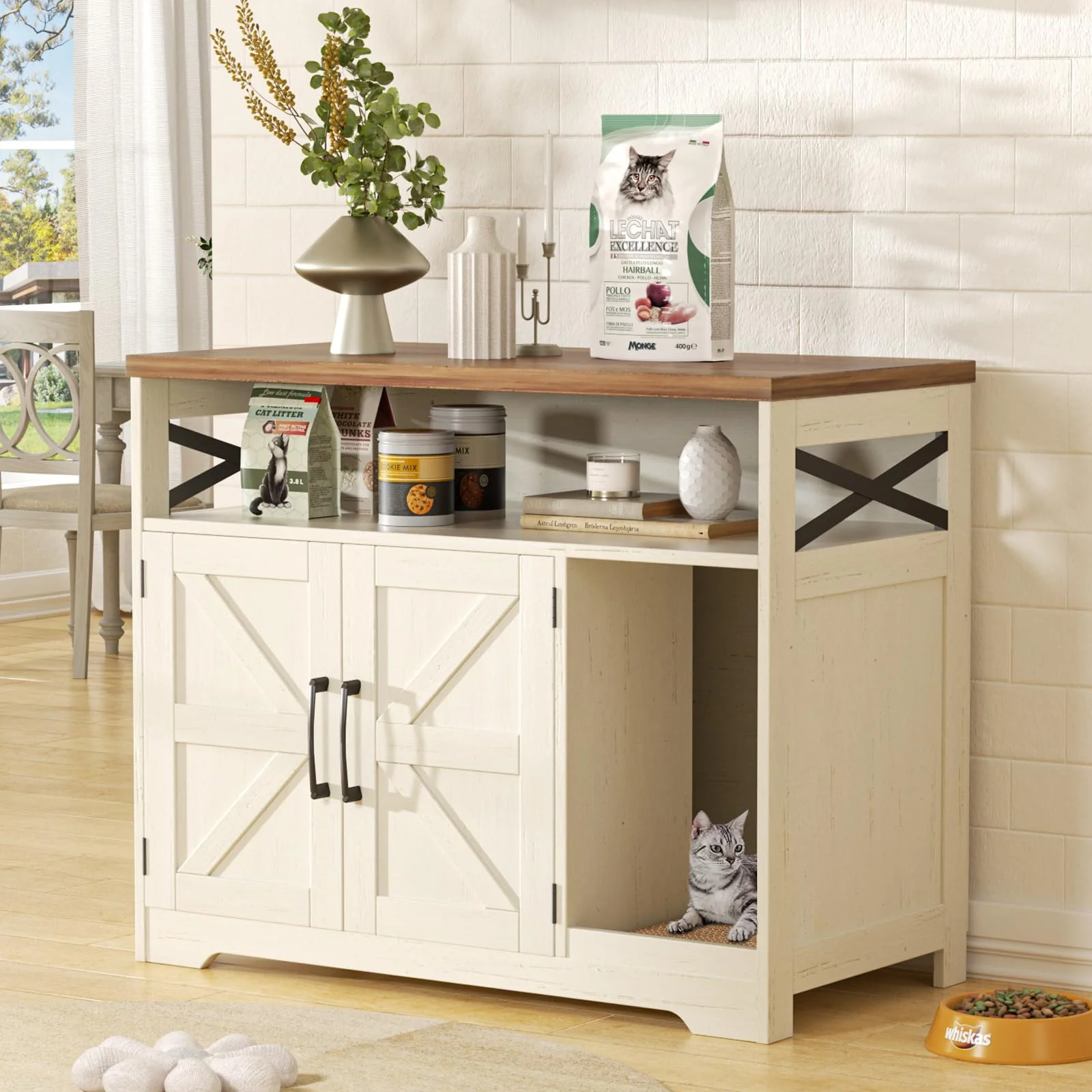 World-Class Halitaa Cat Litter Box Enclosure Hidden Litter Box Furniture with Scratch Pad Traditional