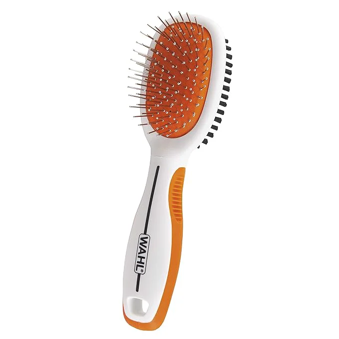 Reusable Wahl Premium Pet Double Sided Medium Pin Bristle Brush Ergonomic Brush with Ergonomic Rubber Grips for Comfortable Brushing and Finishing Coats of Dogs and Cats – Model 858413 Powerful