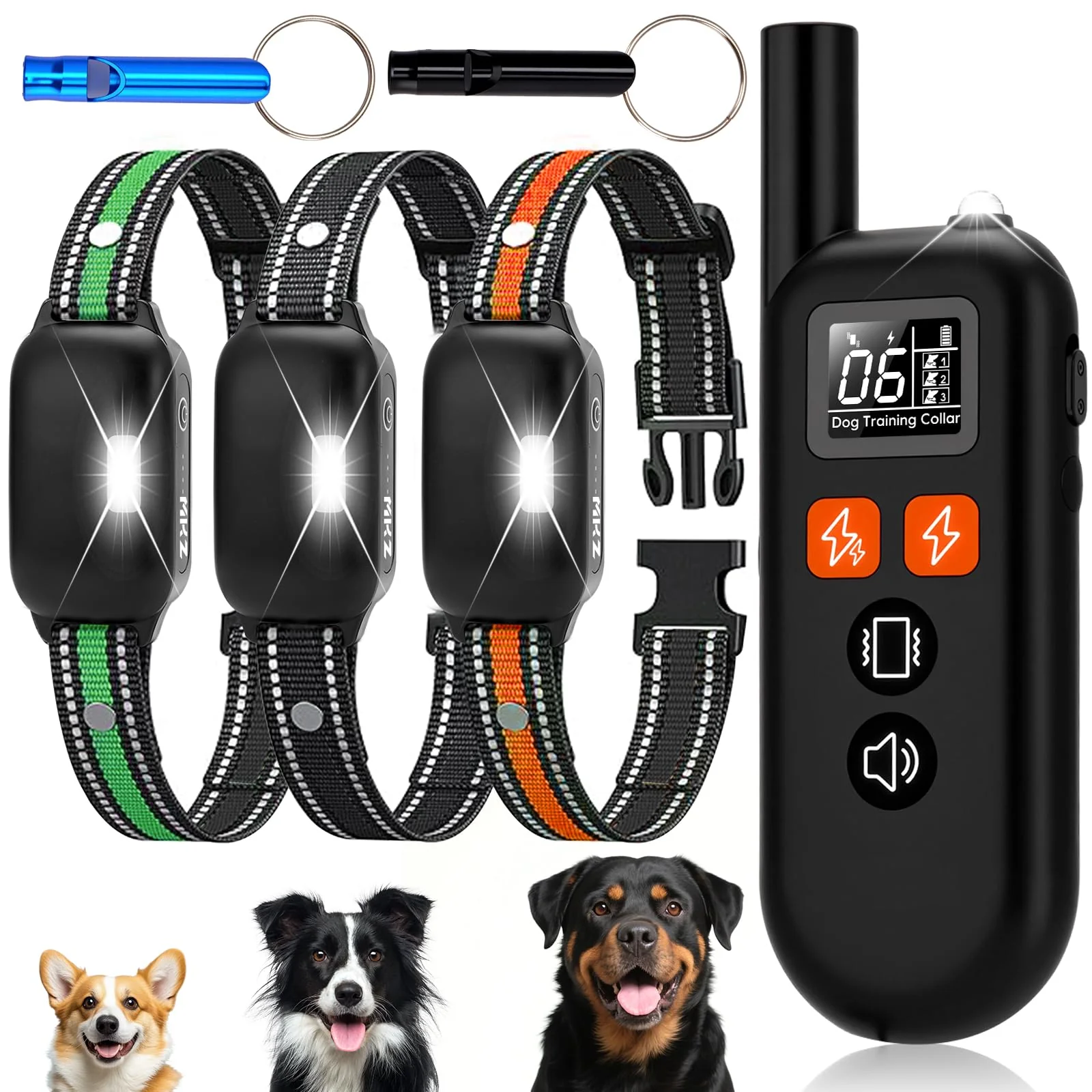 Refined MKZ 3 Dogs Shock Collar with Remote — 3300ft Range 4 Training Modes IPX7 Waterproof Rechargeable Fast