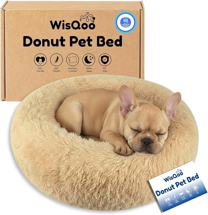 Dependable Calming Pet Bed with Water-Resistant Inner Liner – Anti-Anxiety Donut Dog Cat Bed with Removable Washable Cover – Supportive Plush Nest Non-Slip Cushion Protection – Small BeigeAbout ThisOverview Fine Crafted