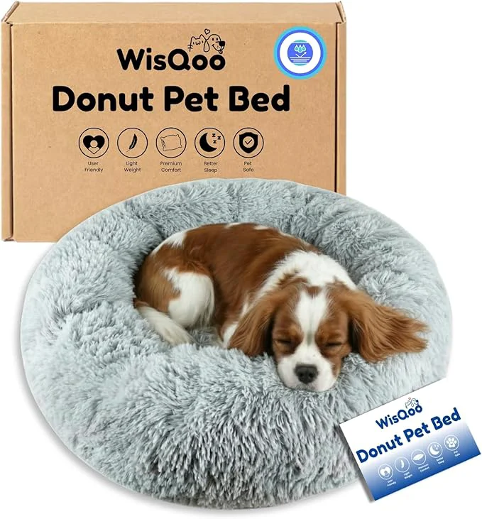 Certified Calming Pet Bed with Water-Resistant Inner Liner – Anti-Anxiety Donut Dog Cat Bed with Removable Washable Cover – Supportive Plush Nest Non-Slip Cushion Protection – Small GreyAbout ThisOverview Outstanding