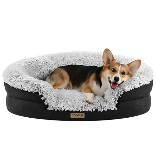 World-Class Miorun Fluffy Orthopedic Bed for Small Medium Pets – Calming Plush Sofa with Curved Bolster Authentic