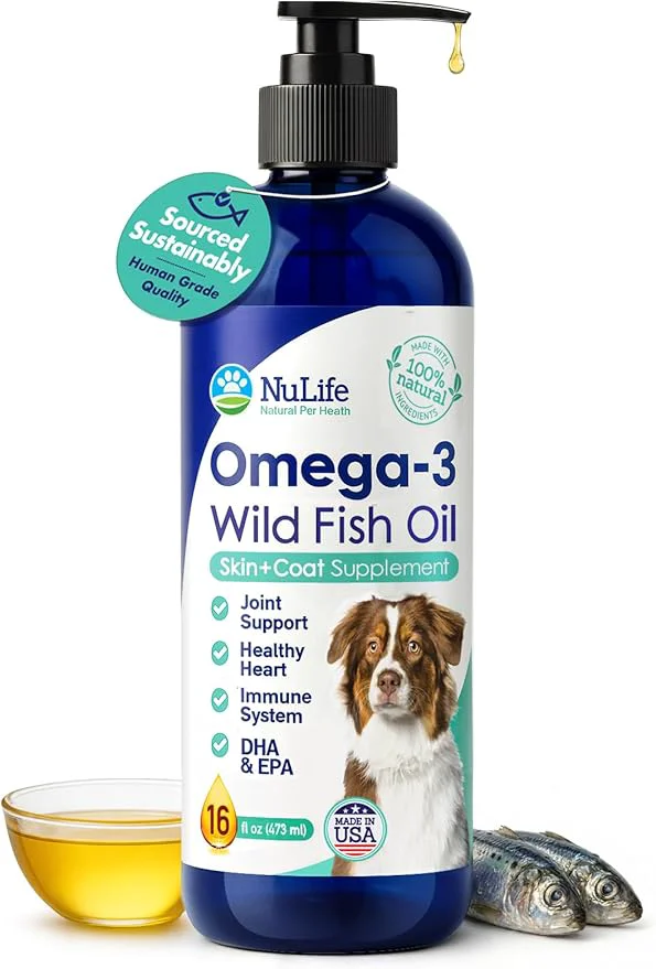 Long-Lasting Liquid Fish Oil for Dogs with Omega 3 6 9 Fatty Acids Wild Caught from Iceland Skin and Coat Supplement for Shedding Itchy Skin Allergies Brain and Heart Health Rich in EPA DHA - 16 ozAbout This User-Friendly