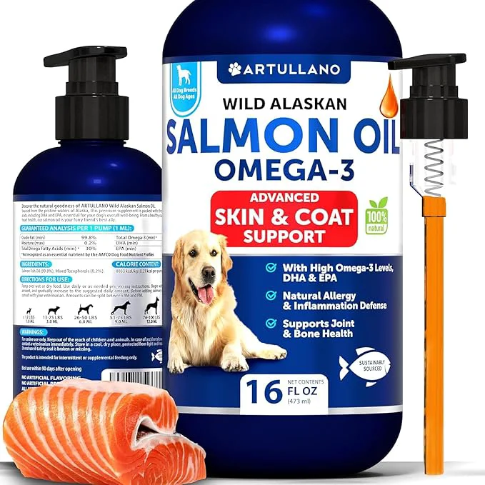 Functional Salmon Oil for Dogs - Omega 3 for Dogs - 16 FL OZ Wild Alaskan Salmon Fish Oil - Natural EPA DHA Fatty Acids for Skin Coat Allergy Joint Bone Health - Liquid Support Supplement for SheddingAbout ThisOverview Smart
