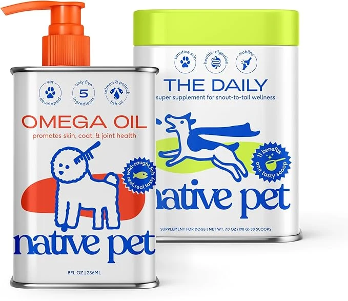 Casual Native Pet Pack Leaders Bundle - Daily Dog Multivitamin 7 oz. Omega Oil for Dogs 8 oz. - Omega 3 Fish Oil for Healthy Skin Shiny Coat Strong Joints Daily Multivitamin for PupsAbout ThisOverview High-Quality