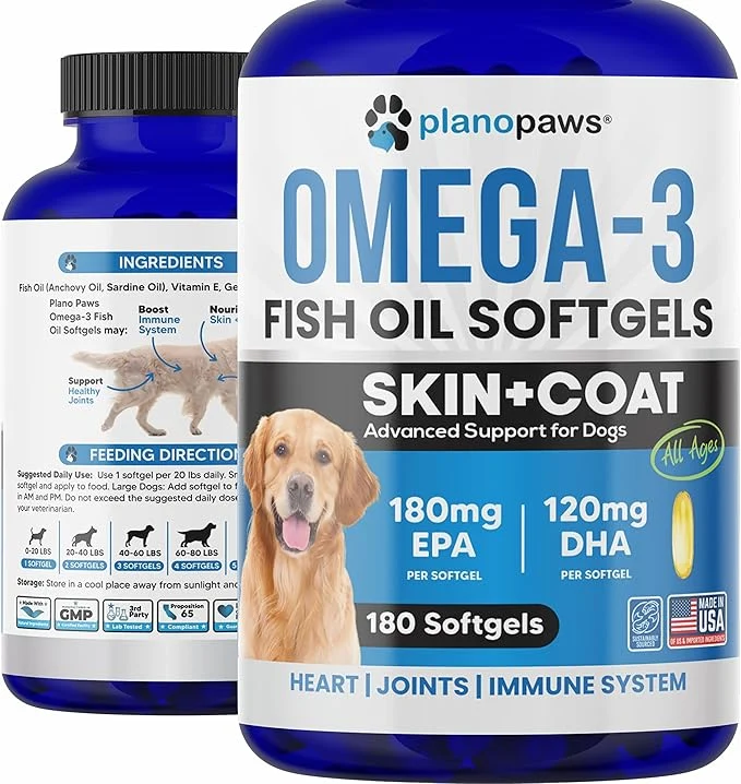 Versatile Omega 3 Fish Oil for Dogs Capsules - Salmon Oil for Dogs - Dog Fish Oil Supplement May Help Shedding Allergy Itching - Support Dry Skin Joints - Dog Skin and Coat Supplement - 180 Fish Oil PillsAbout This Professional