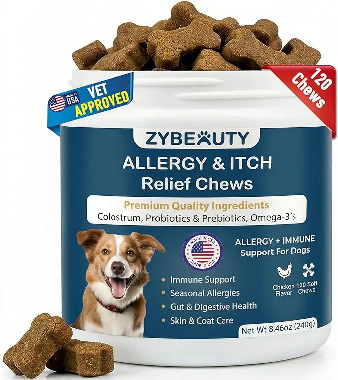 Minimalist Dog Allergy Chews Dog Probiotics for Itchy Skin Dog Allergy Relief Bites Skin and Coat Supplement Immune Support with Omega 3 Fish Oil Colostrum for Dog Seasonal Allergies Itchy Skin and Ear 120ctAbout ThisOverview Green