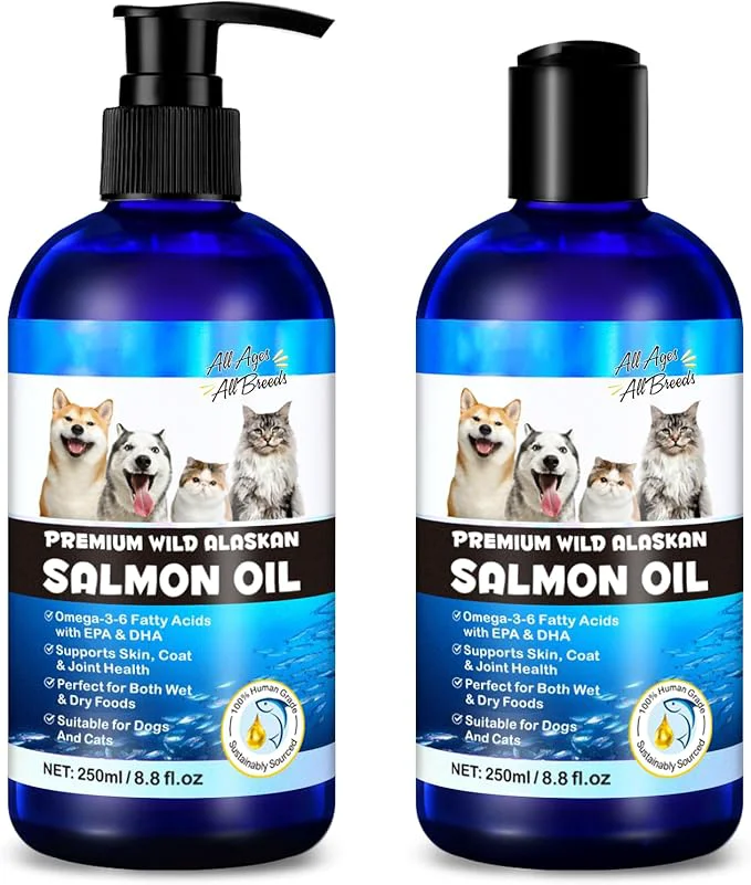 Certified Alaskan Salmon Oil for Dogs 2Pcs Omega 3 Fish Oil with Natural EPA DHA Fatty Acids for Skin Joints Coat Health Dog Skin and Coat Fish Oil Liquid Supplement All Ages All Breeds 17.6fl.oz. 2 x 8.8 About ThisOverview Elite