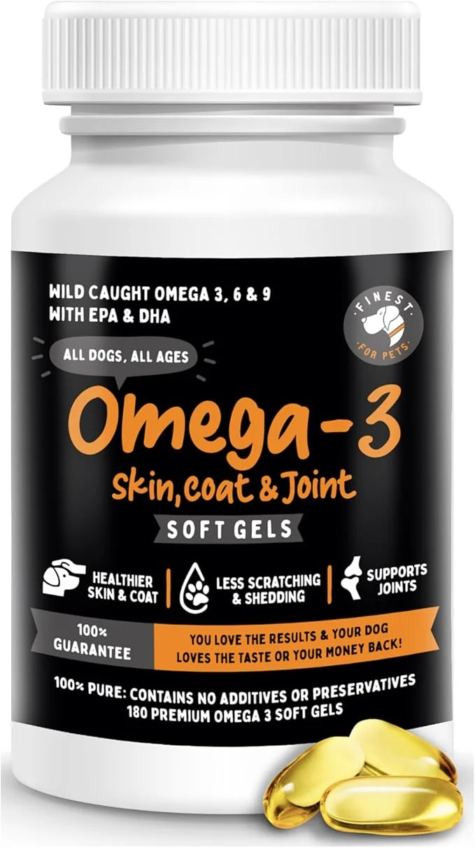 Long-Lasting Omega 3 Fish Oil for Dogs - Finest For Pets Soft Gels for Skin Coat Artisan