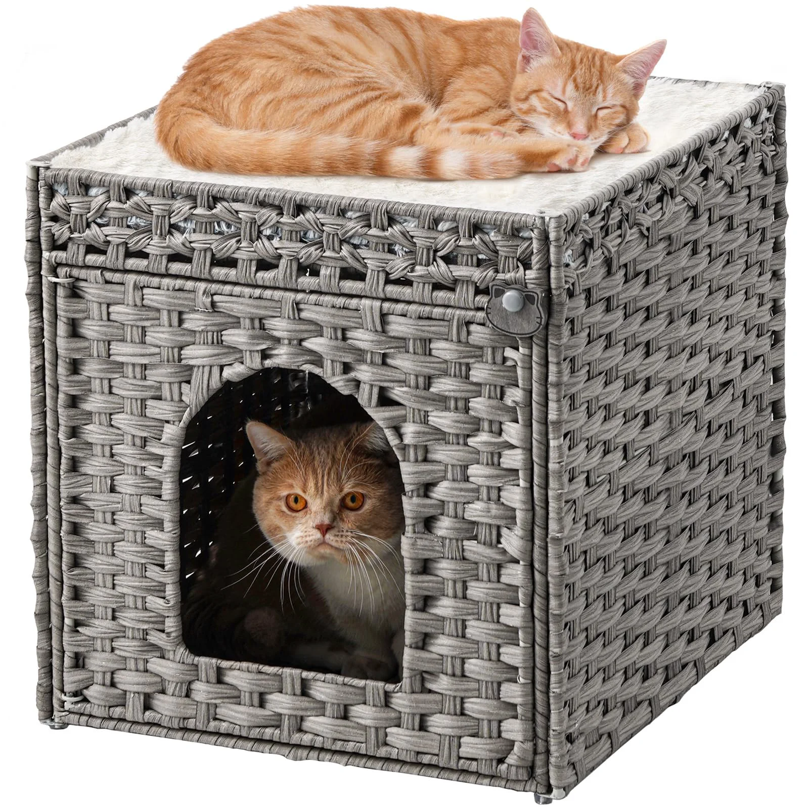 Smart SETON Extra Large Double Cat Cave Bed – Handwoven Rattan with Cushions 18.5 x 20.5 x 19.1 in Recyclable