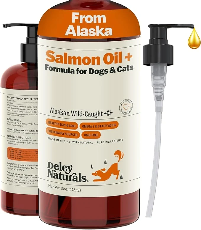 Soft Deley Naturals Wild Alaskan Salmon Oil for Dogs Cats - New and Improved Salmon Oil Plus Formula - Fish Oil for Dogs with Omega 3 DHA and EPA - Omega 3 for Healthy Skin and Coat - 16oz Made in USAAbout This Secure