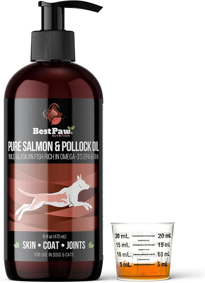 Artisan Paw Nutrition Wild Alaskan Salmon Pollock Oil for Dogs Cats – Fish Oil for Dogs Liquid Pump – Omega 3 EPA DHA – Skin Coat Itch Shedding Support – Joint Supplement – 16 ozAbout This Long-Lasting