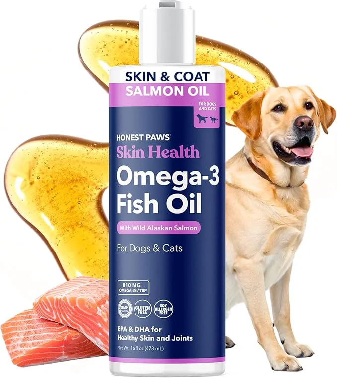 Soft Honest Paws Salmon Oil for Dogs Cats – Omega 3 Fish Oil Supplement for Skin Coat Joint Heart Health – Natural Sustainably Sourced Wild Alaskan Salmon 16 ozAbout This Organic