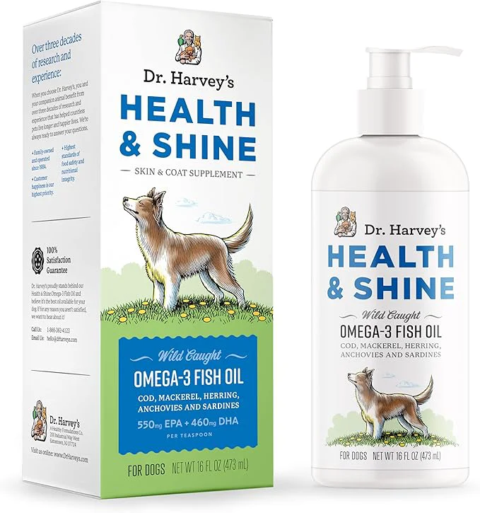 Classic Dr. Harvey s Health Shine Omega 3 Fish Oil for Dogs from Wild Caught Cod Mackerel Herring Anchovies and Sardines - Supports Beautiful Fur Strong Joints and Itchy Allergy Relief 16 fl. oz. About This Innovative