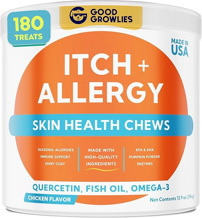 Premium Material Dog Allergy Relief Chews — Itch Relief Skin Coat Supplement No Fillers Just Flavor - Itchy Skin Relief Treatment w Omega 3 Fish Oil - Itching Paw Licking Dry Skin Hot Spots -Made in USA-180CtAbout This Smooth