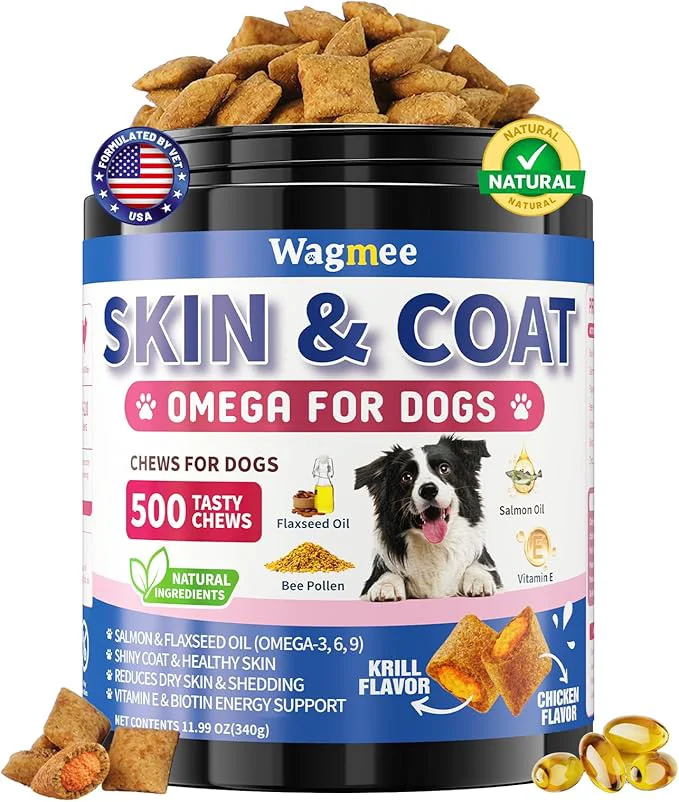 Elegant Omega 3 for Dogs 500 Chews Skin Coat Supplement for Dog Salmon Flaxseed Fish Oil for Dogs Dry Itchy Skin Relief Allergy Support Anti Shedding - Vitamin E- EPA DHA - Chicken Krill FlavorAbout ThisOverview Selected