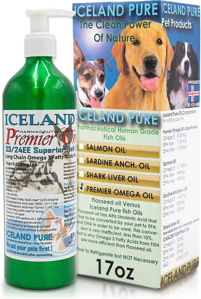 Reliable Premier Omega Fish Oil Supplement by Iceland Pure Wild Caught 3053mg of Omega-3 per teaspoon For Large Dog Breeds Ethyl Ester Distillation Pump Bottle BPA Brushed Aluminum 17OzAbout This Convenient