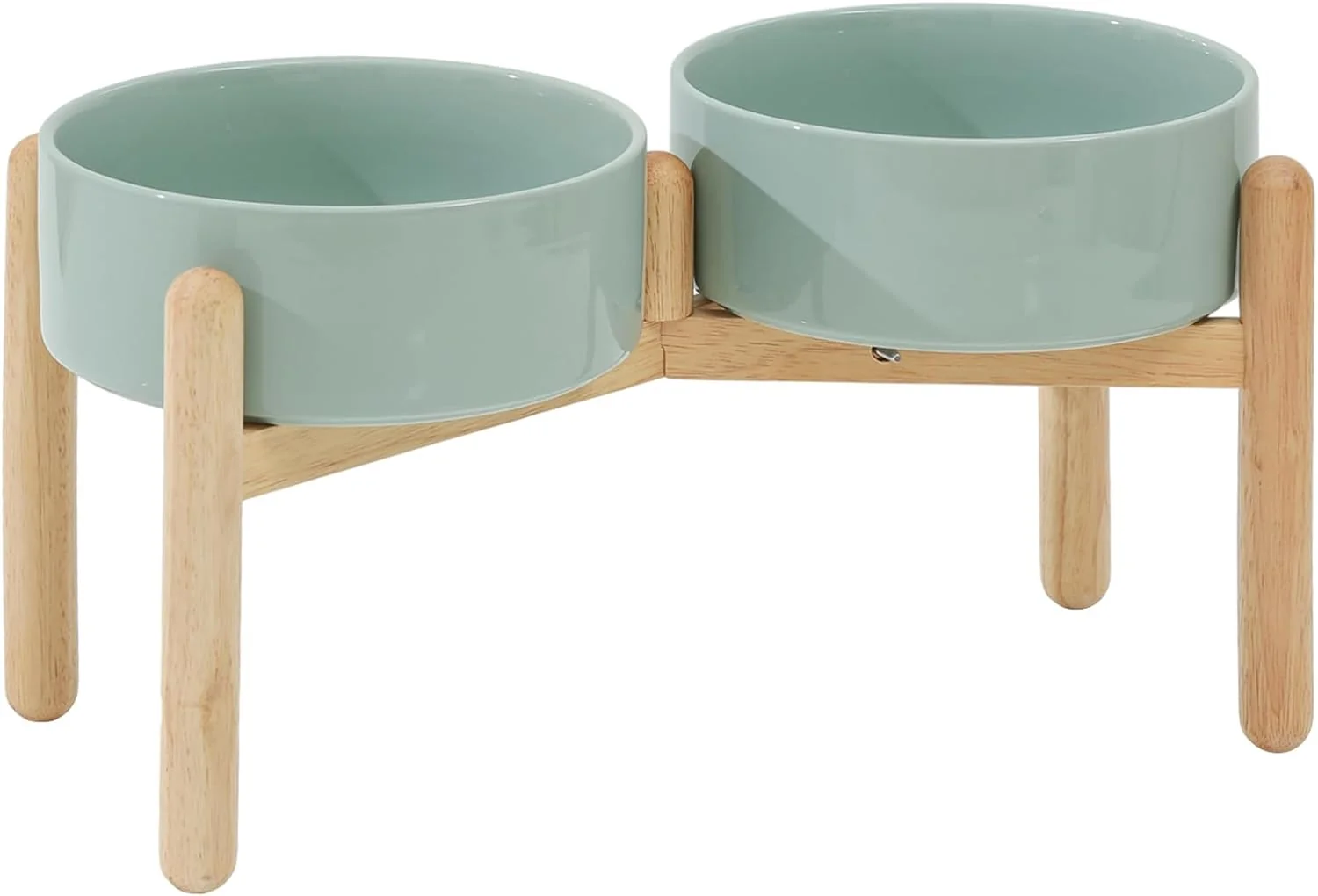 Verified Ceramic 8.2inch Raised Dog Bowl with Stand for Large- Breed Dogs Pet Food and Water Feeder Double Bowl with Stand - Light Green Recyclable