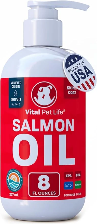 Consistent Salmon Oil for Dogs Cats - Healthy Skin Coat Fish Oil Omega 3 EPA DHA Liquid Food Supplement for Pets All Natural Supports Joint Bone Health Natural Allergy Inflammation Defense 8 ozAbout This Expertly Made
