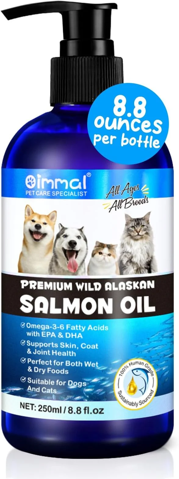 Refined Alaskan Salmon Oil for Dogs Cats 8.8 oz - Pure Omega 3 Fish Oil with Omega 6 Fatty Acids EPA DHA - Anti-inflammation for Dogs Skin and Coat - Natural Pet Joint Immune Brian Heart SupplementAbout This Reliable