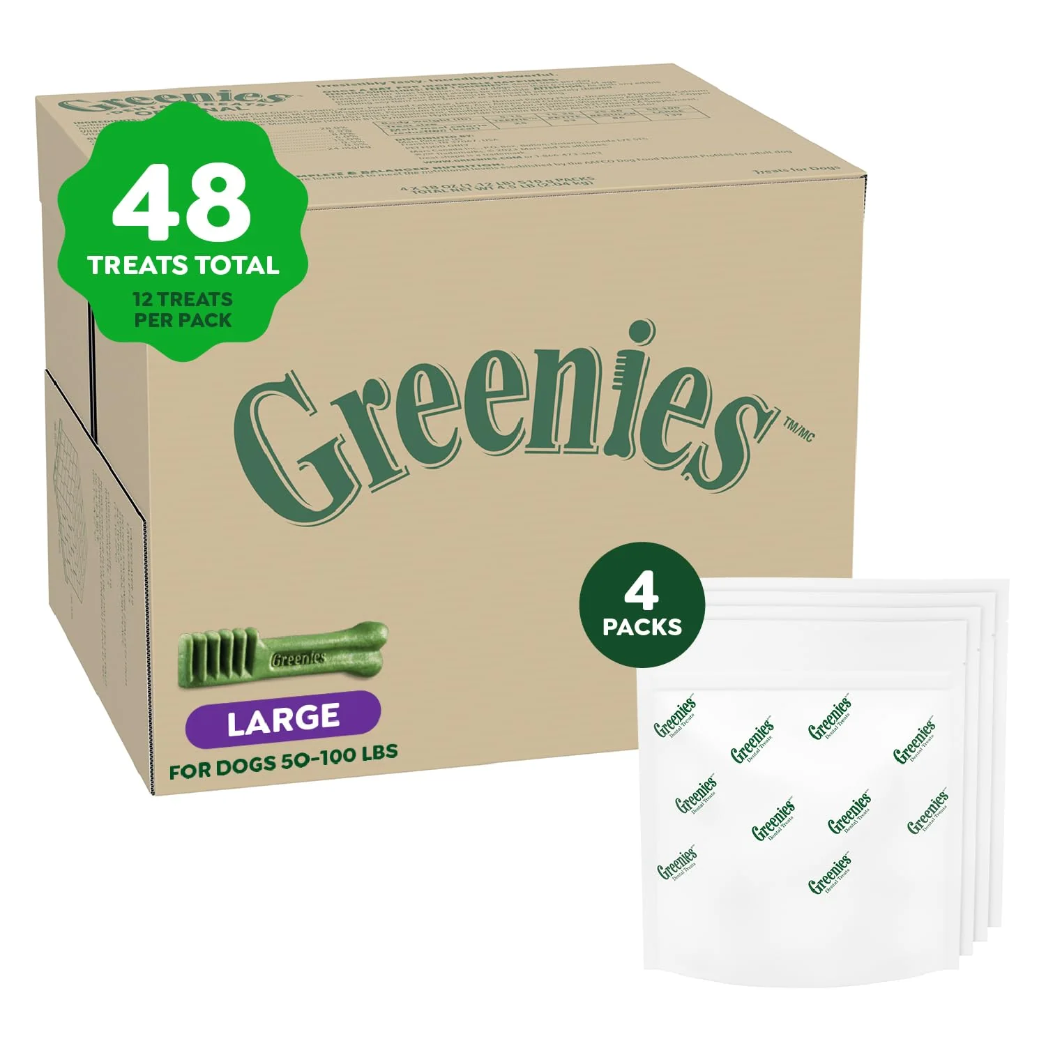 Casual Greenies Large Dental Dog Treats — 4x12-Pack 48 Treats
