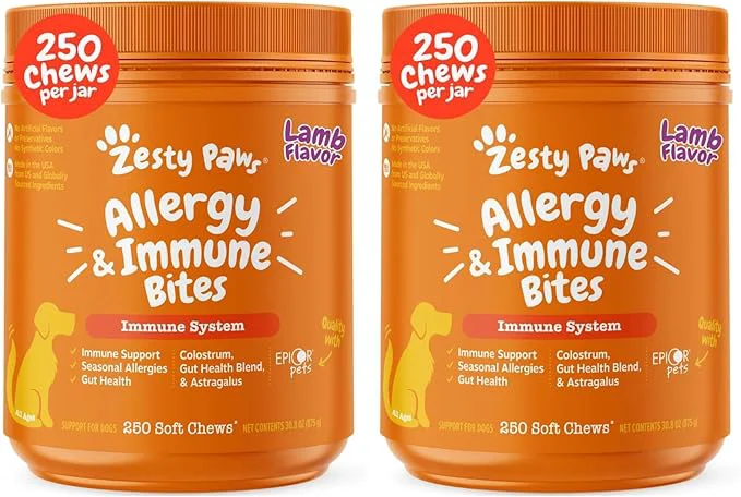 Lightweight Zesty Paws Dog Allergy Relief Chews Dog Probiotics for Itchy Skin and Ears Lamb 250ct Pack of 2 About ThisOverview Safe