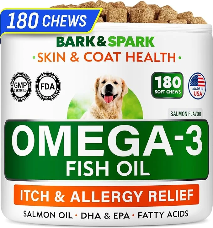 Trusted BARK SPARK Omega 3 for Dogs and Cats-180 Fish Oil Treats for Dogs Cats Shedding Skin Allergy Itch Relief Hot Spots Treatment-Joint Health-Skin and Coat Supplement-EPA DHA Fatty Acids-Salmon OilAbout ThisOverview Eco-Friendly