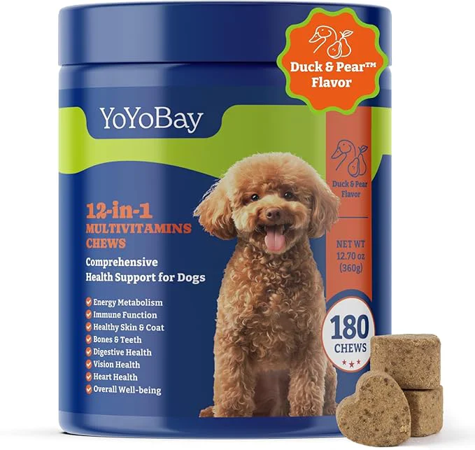 Sustainable Dog Multivitamin Chewable Supplement - Dog Vitamins and Supplements - 180 Soft Chews Duck Pear Flavor - Joint Skin Coat Care - Vitamins A B C D EAbout This Professional