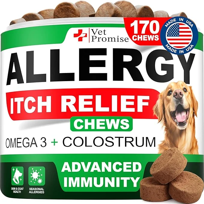 Detailed Dog Allergy Relief Chews - 170 Dog Allergy Chews - Itch Relief for Dogs - Anti Itch for Dogs - Dry Itchy Skin - Allergies Immune Support Supplement Omega 3 Fish Oil Colostrum - Made in USAAbout ThisOverview Top-Quality