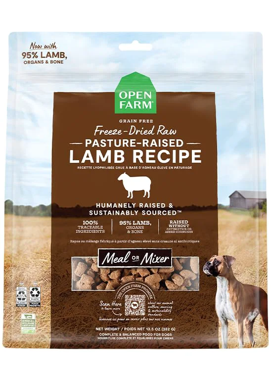 Advanced Open Farm Lamb Morsels — ze-Dried Raw Dog Food 95 Meat 22oz Premium