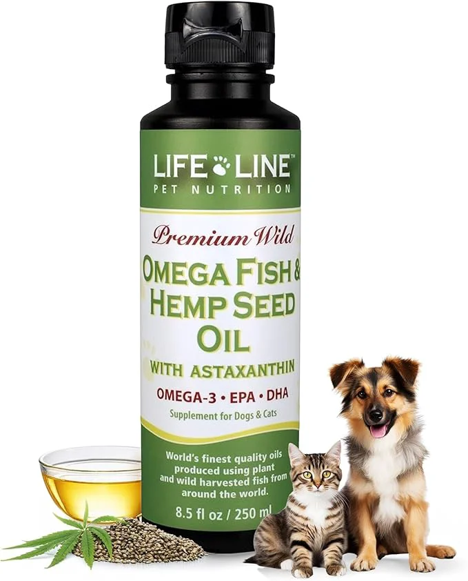 Excellent Lifeline Premium Omega 3 Fish Hemp Oil for Dogs Cats Wild Caught Skin Coat Joint Support Pet Calming Supplement with Astaxanthin Supports Pain Relief – 8.5 ozAbout This Minimalist