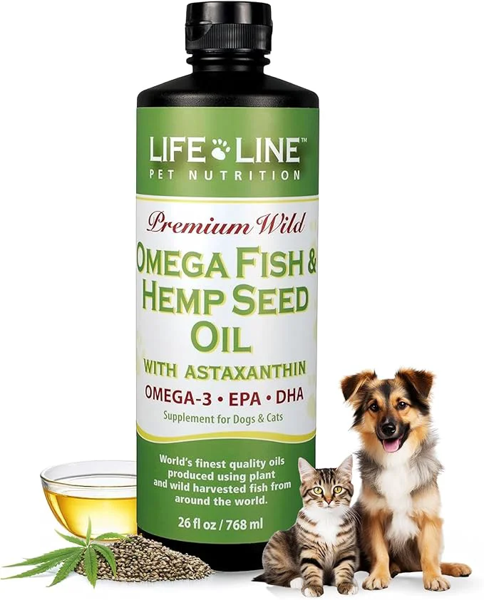 Detailed Lifeline Premium Pet Hemp Oil for Dogs Cats – Omega 3 Supplement with Fish Oil Astaxanthin for Joint Health Itchy Skin Anxiety – Dog Hemp Oil Supports Pain Relief – 26 ozAbout This Stylish