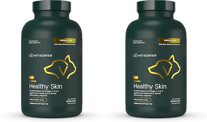 Long-Lasting VetriScience Omega Healthy Skin Capsules 3.6.9 Fish Oil Supplement for Dogs Cats Skin Health Coat Growth Reduce Shedding Over 750 mg Omega Fatty Acids per Capsule Gel Caps 90 Count Pack of 2 About This Premium