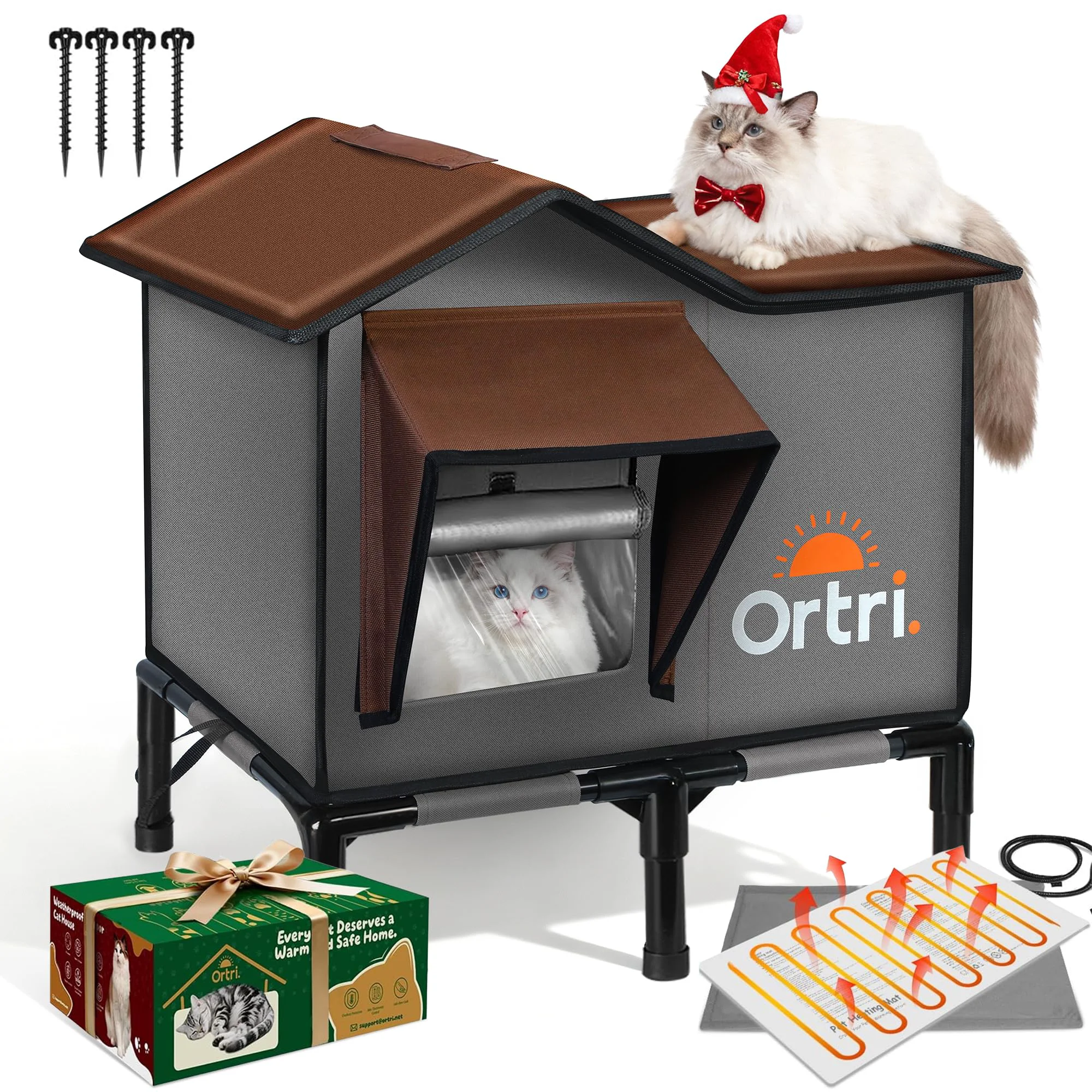 Responsible Ortri Outdoor Heated Cat House – Weatherproof Winter Shelter with Heating Pad Efficient