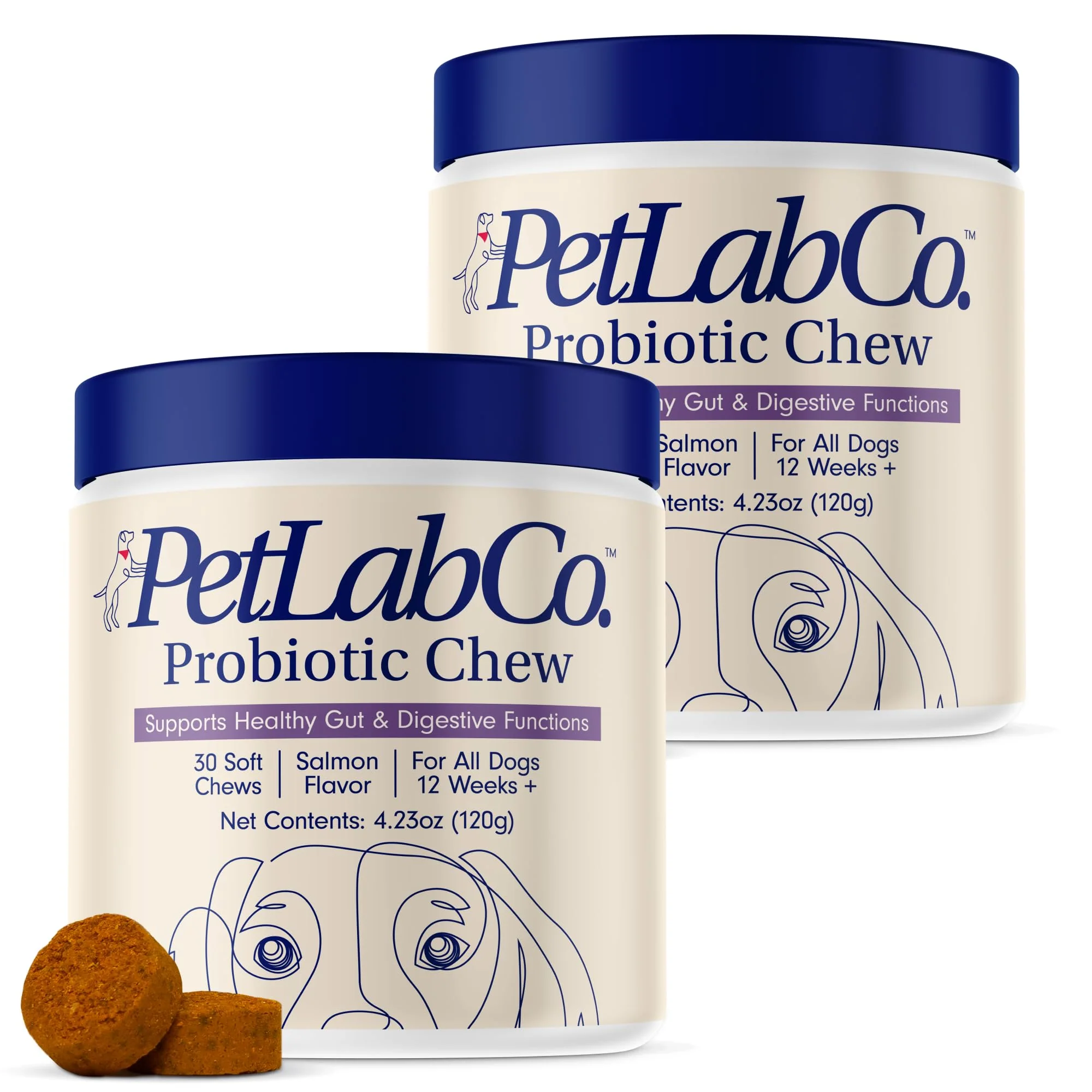 Long-Lasting PetLab Co. Probiotics for Dogs — Gut Health Seasonal Allergies Salmon Flavor 30 Soft Chews Pack of 2 Functional