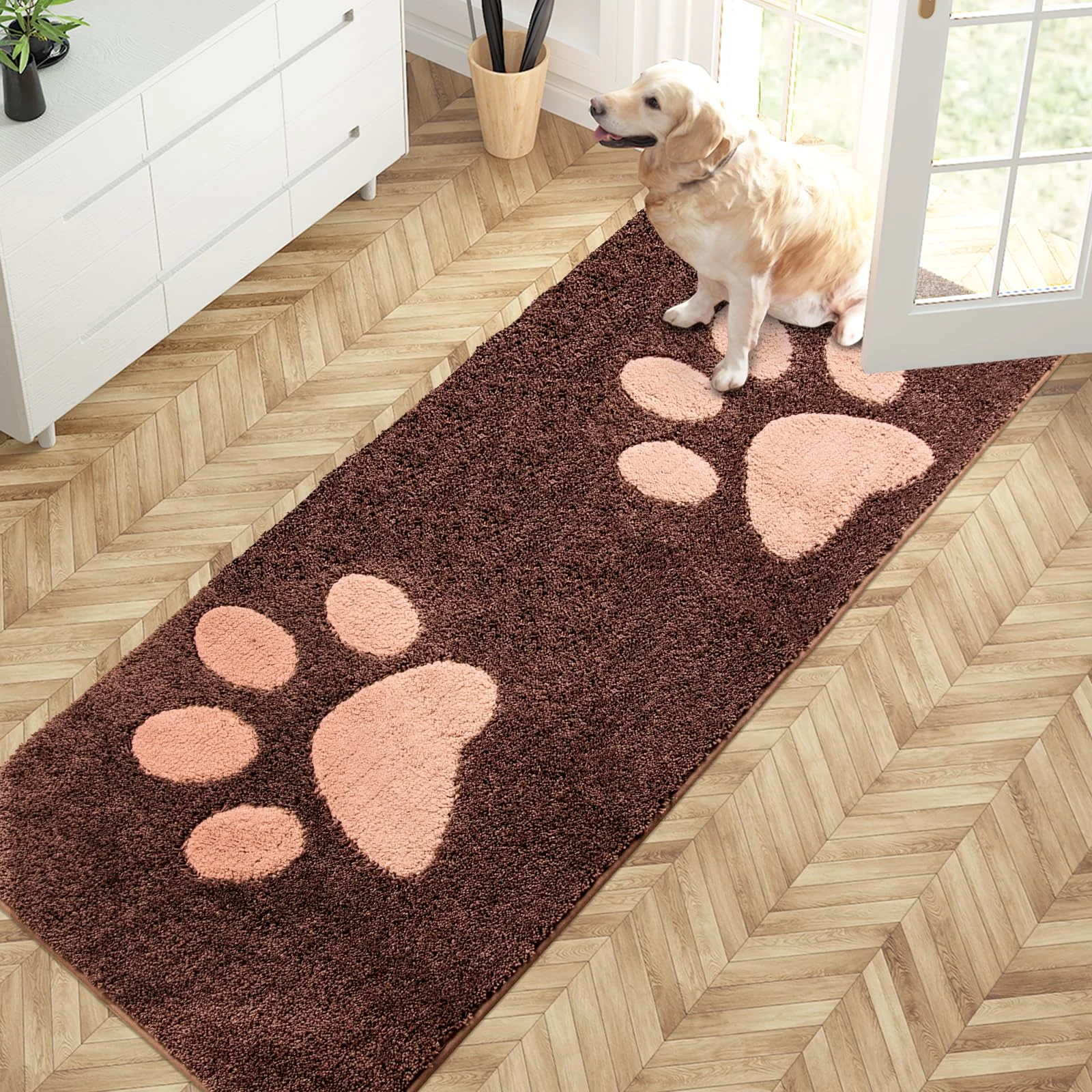 Elite PURRUGS Dirt Trapping Door Mat 32x70 – Non-Slip Machine Washable Entryway Rug Brown Pure
