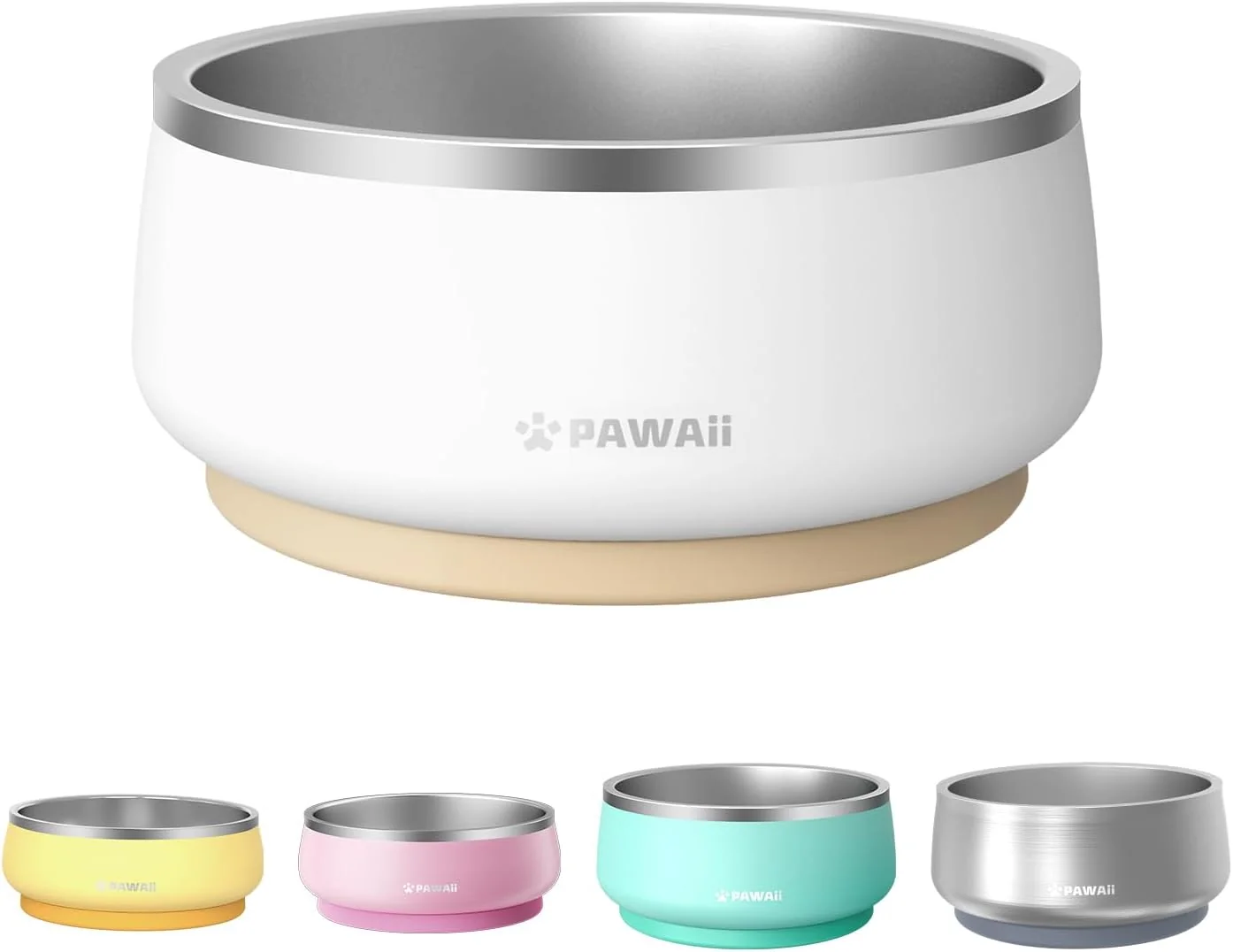 Comfortable Pawaii Stainless Steel Dog Bowl with Non-Slip Rubber Base Double Wall Insulation - Durable Design Includes ID Tag Dishwasher Safe Food Water Bowl for All Dogs 68oz Convenient