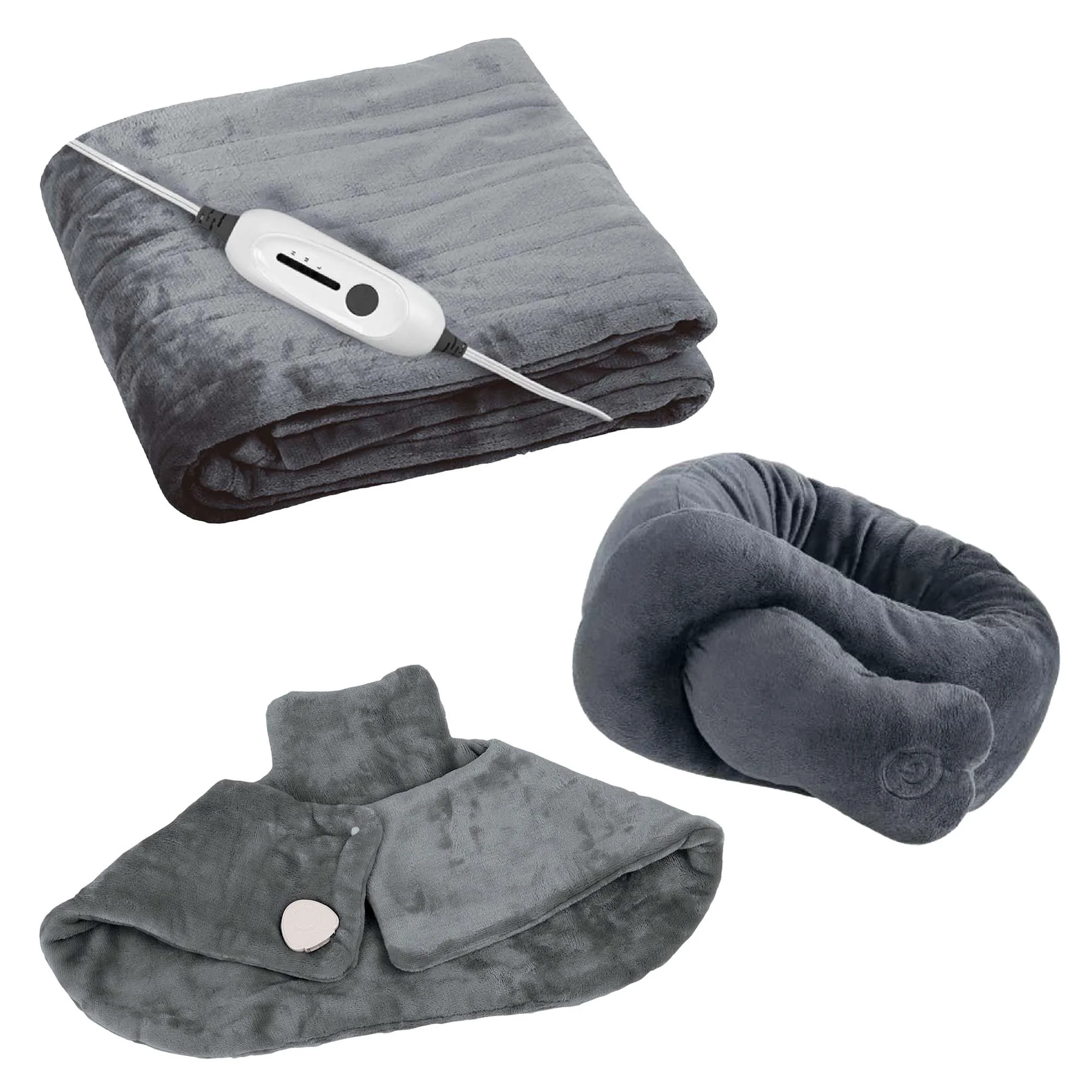 Healthy Cozy Comfort Relaxation Bundle – Heated Blanket Neck Shoulder Heating Pad and Massaging Wrap Versatile