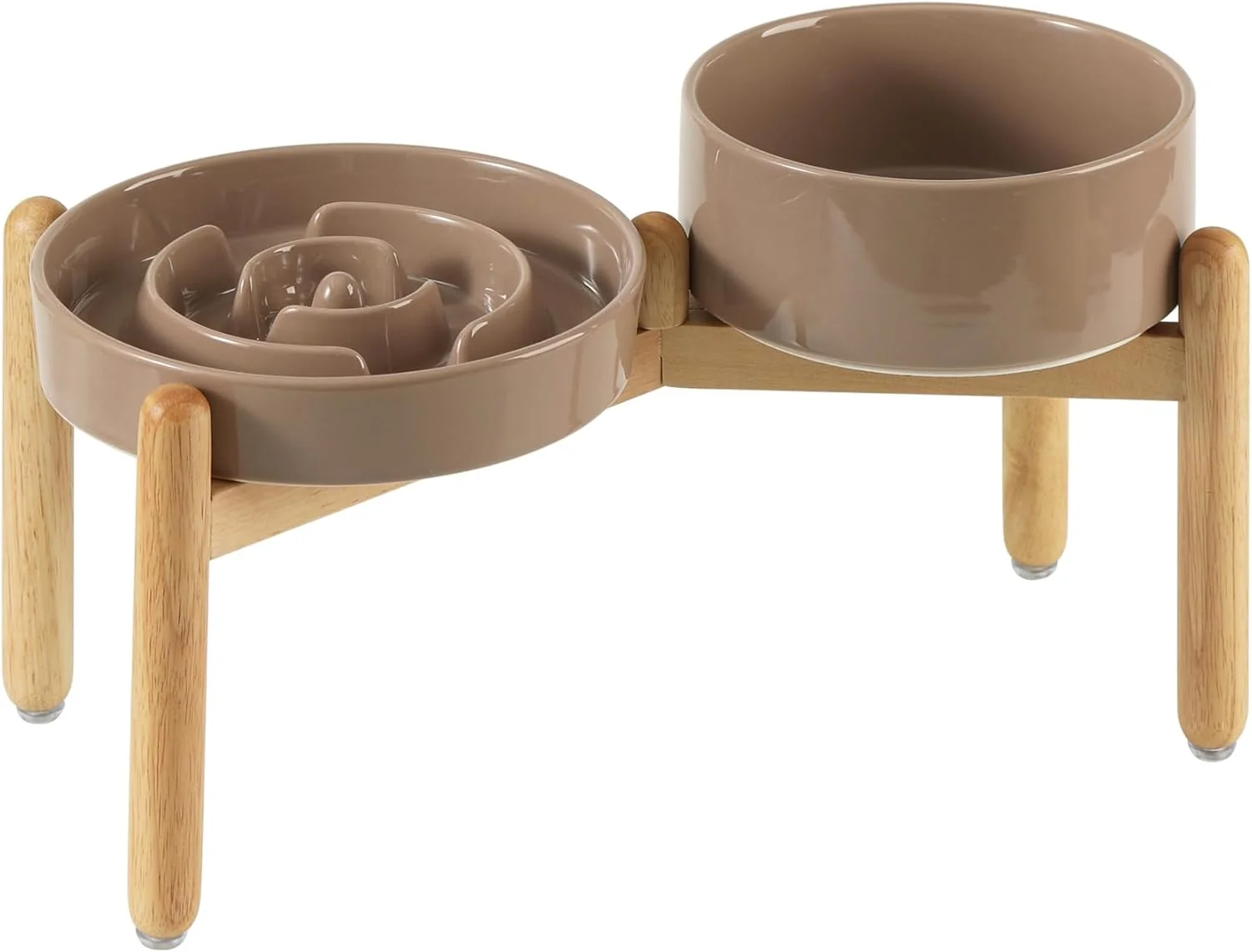 Trusted Ceramic Raised Slow Feeder Dog Bowl Set d 7.3inch Bowl and 8.2inch Puzzle Slow Dish with Wooden Stand for Medium and Large Dog Anti-Gulping 2X Brown Coffee Stand Durable