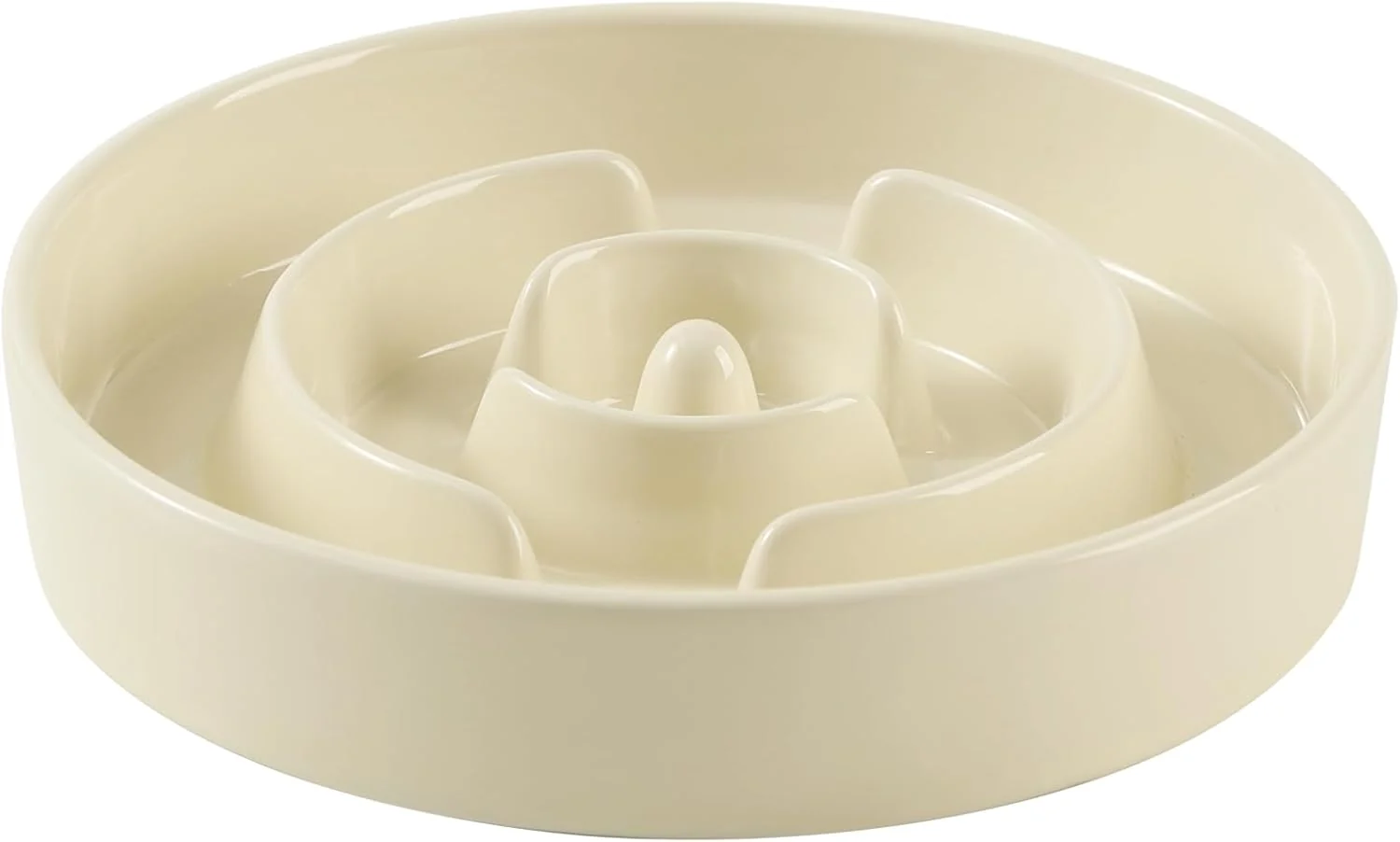 Versatile 8.2inch Ceramic Slow Feeder Dog Bowl for Medium and Large Breed Puzzle Dog Food Dish Anti-Gulping Pet Slow Feeder Stop Bloat Preventing Choking Single Bowl-Beige Fine Crafted