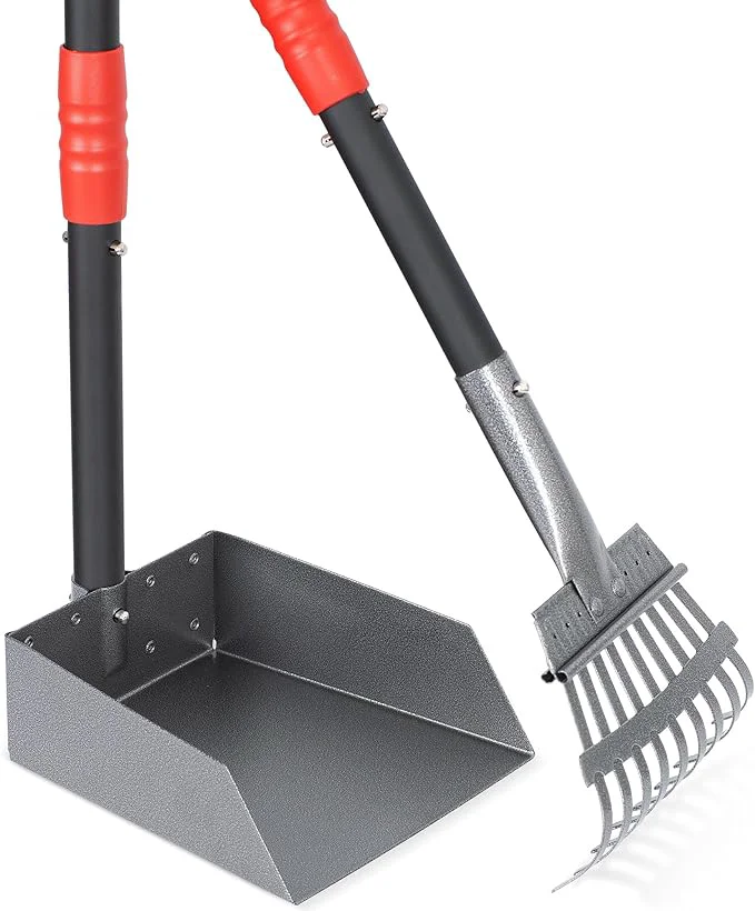 Reusable Heeyoo Dog Pooper Scooper Dog Poop Tray and Rake Set Pet Waste Removal Scoop with Long Adjustable Sectional Stainless HandlesAbout This Secure