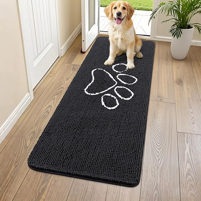 Exceptional Smiry Dog Door Mat for Muddy Paws Absorbent Dirt Trapper Non Slip Quick Dry Washable Chenille Mat for Mud Dogs Entry Rug for Indoor and Outdoor 54x24 Inches Black and White About ThisOverview Relaxed