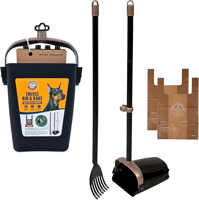 Lightweight Arm Hammer Dog Pooper Scooper Swivel Bin Rake Poop Scoop for Dogs Black 2 Heavy Duty Scented Waste Bags Included About This Stylish