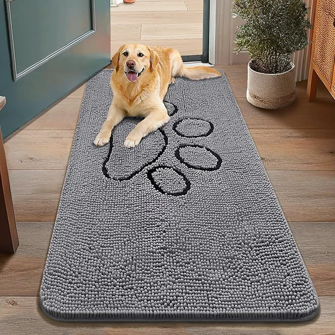 Advanced Smiry Dog Door Mat for Muddy Paws Absorbent Dirt Trapper Non Slip Quick Dry Washable Chenille Mat for Mud Dogs Entry Rug for Indoor and Outdoor 48x30 Inches Grey and Black About ThisOverview Top-Quality