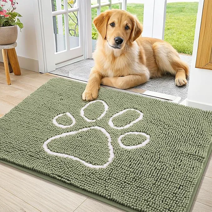Artisan Smiry Dog Door Mat for Muddy Paws Absorbent Dirt Trapper Non Slip Quick Dry Washable Chenille Mat for Mud Dogs Entry Rug for Indoor and Outdoor 36x24 Inches Sage Green and White About ThisOverview World-Class