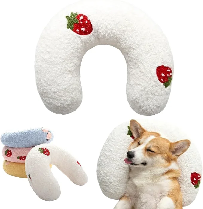 Classic U-Shaped Calming Pillow for Cats and Dogs - Super Soft Plush Fabric Cozy Headrest Neck Support for Deep Sleep Kitten Headrest Pet Bed White About ThisOverview Trusted