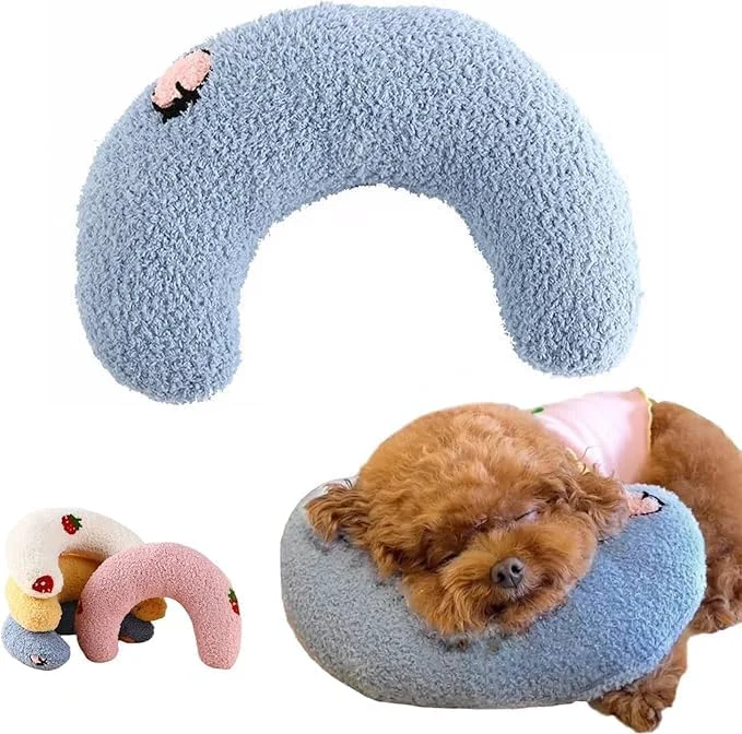Quality U-Shaped Calming Pillow for Cats and Dogs - Super Soft Plush Fabric Cozy Headrest Neck Support for Deep Sleep Kitten Headrest Pet Bed Blue About ThisOverview Long-Lasting